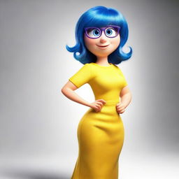 Create an image of Joy from the movie Inside Out with exaggerated features to appear more voluptuous and sexy