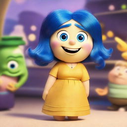 Create an image of Joy from the movie Inside Out with exaggerated features to appear more voluptuous and sexy