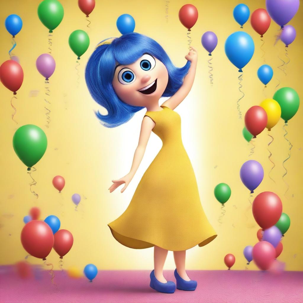 Create an image of Joy from the movie Inside Out with exaggerated features to appear more voluptuous and sexy