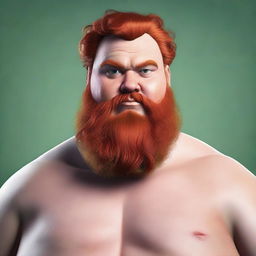 A man standing at 190 cm tall, with a corpulent build, red hair, and a beard