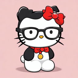 A cute Hello Kitty character with black hair and rounded glasses