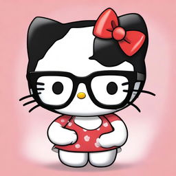 A cute Hello Kitty character with black hair and rounded glasses