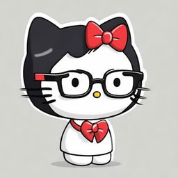 A cute Hello Kitty character with black hair and rounded glasses