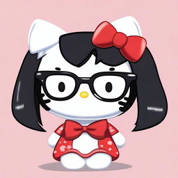 A cute Hello Kitty character with black hair and rounded glasses