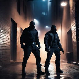 A dramatic scene featuring a male assassin and a male EMT
