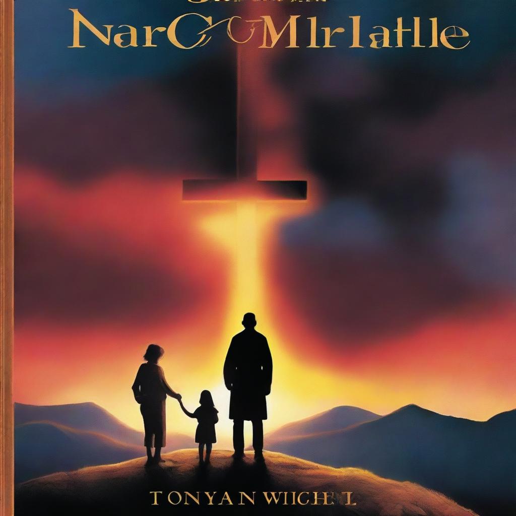 A cover image featuring a man with his two daughters in the background, a giant cross, and a Bible