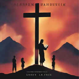 A human cover image featuring a man with his two daughters in the background, a giant cross, and a Bible