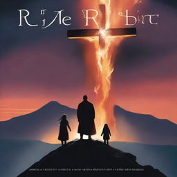 A human cover featuring a man with his two daughters, a giant cross in the background, and a Bible