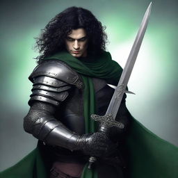 A gothic feminine male character with dark curly hair and multiple scars on his face