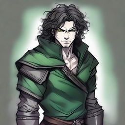 A sketch art style image of a gothic feminine male character with dark curly hair and multiple scars on his face