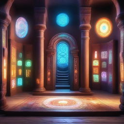 A detailed image of a portal room filled with various portals