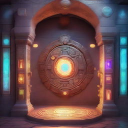 A detailed image of a portal room filled with various portals