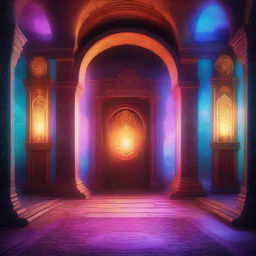 A detailed image of a portal room with multiple large portal gateways