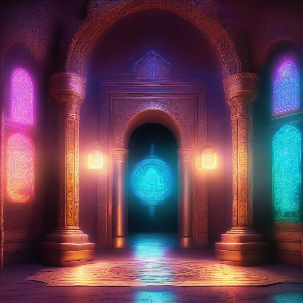 A detailed image of a portal room with multiple large portal gateways