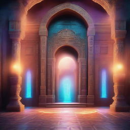 A detailed image of a portal room with multiple large portal gateways