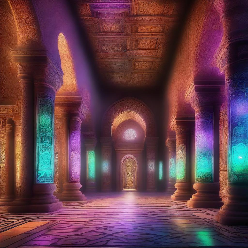 A detailed image of a large room with multiple large portal gateways