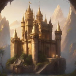 A detailed image of a golden castle in a Dungeons and Dragons style