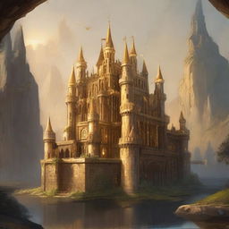 A detailed image of a golden castle in a Dungeons and Dragons style