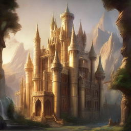 A detailed image of a golden castle in a Dungeons and Dragons style