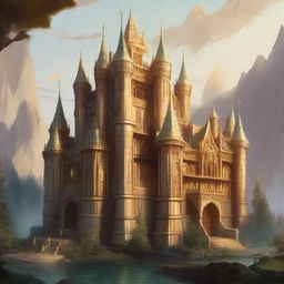 A detailed image of a golden castle in a Dungeons and Dragons style