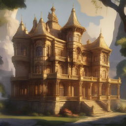 A detailed image of a golden mansion in a Dungeons and Dragons style