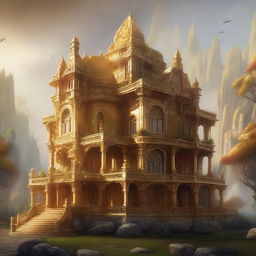 A detailed image of a golden mansion in a Dungeons and Dragons style