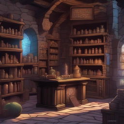 A detailed image of a magic store in a Dungeons and Dragons setting