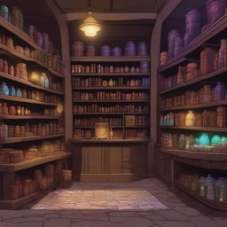 A detailed image of a magic store in a Dungeons and Dragons setting