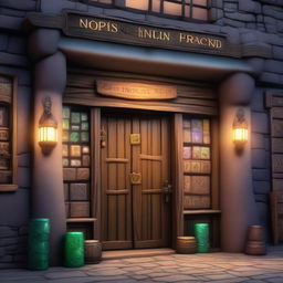 A detailed image of the exterior of a magic store in a Dungeons and Dragons setting