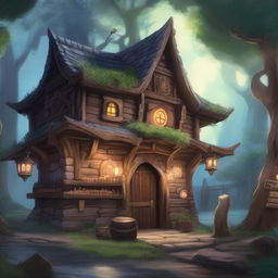 A detailed image of the exterior of a magic store in a Dungeons and Dragons setting