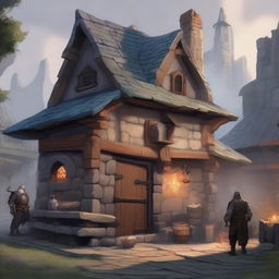 A detailed image of the exterior of a blacksmith's shop in a Dungeons and Dragons setting