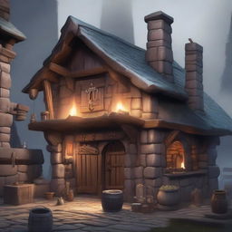 A detailed image of the exterior of a blacksmith's shop in a Dungeons and Dragons setting