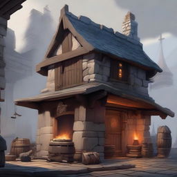 A detailed image of the exterior of a blacksmith's shop in a Dungeons and Dragons setting