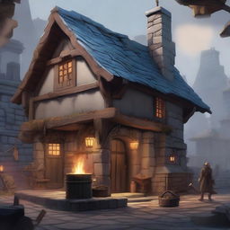 A detailed image of the exterior of a blacksmith's shop in a Dungeons and Dragons setting