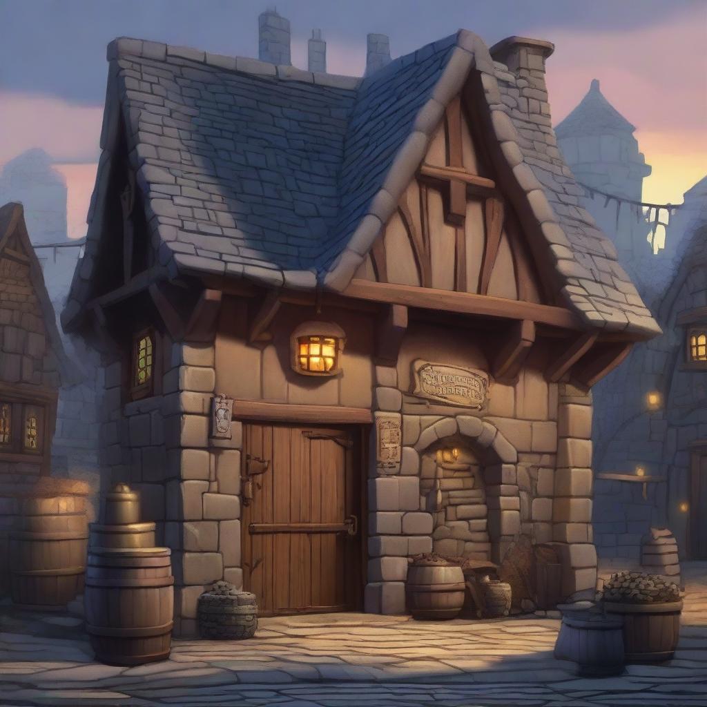 A detailed image of the exterior of a blacksmith shop in a Dungeons and Dragons setting