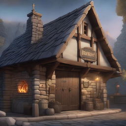 A detailed image of the exterior of a blacksmith shop in a Dungeons and Dragons setting