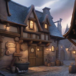 A detailed image of the exterior of a blacksmith shop in a Dungeons and Dragons setting