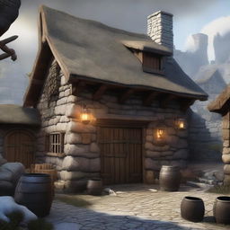 A detailed image of the exterior of a blacksmith shop in a Dungeons and Dragons setting