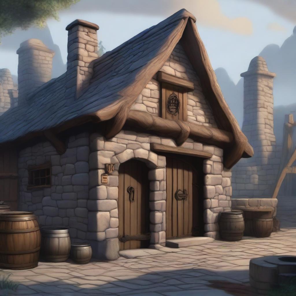 A detailed image of the exterior of a blacksmith shop in a Dungeons and Dragons setting