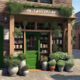 A detailed image of the exterior of an apothecary shop