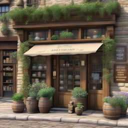 A detailed image of the exterior of an apothecary shop