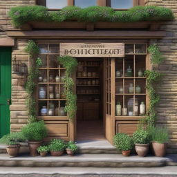 A detailed image of the exterior of an apothecary shop