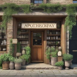 A detailed image of the exterior of an apothecary shop