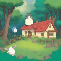 Create an enchanting scene featuring characters in the style of Studio Ghibli