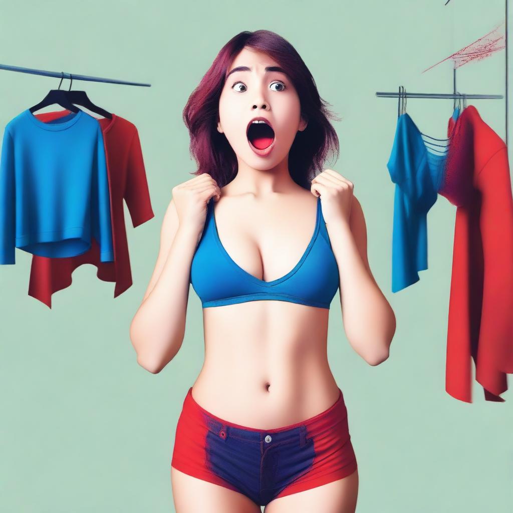 A girl is shown changing her inner clothes from blue to red