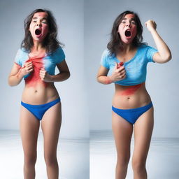 A girl is shown changing her inner clothes from blue to red