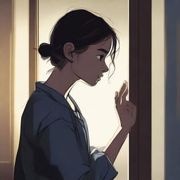 A girl is depicted engaging in a secretive act, looking around cautiously to ensure no one is watching