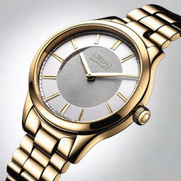 A detailed and elegant wristwatch with a sleek design, showcasing a metallic band and a sophisticated clock face with intricate details