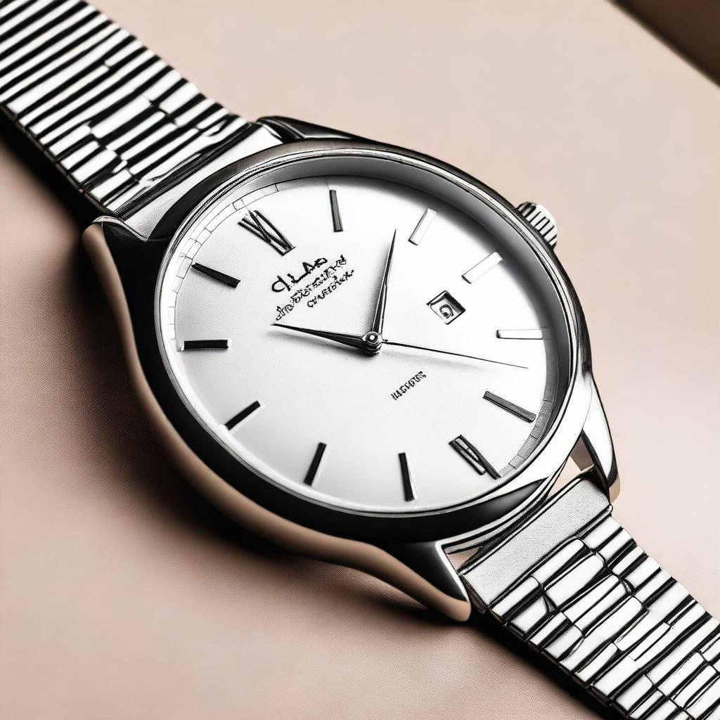 A detailed and elegant wristwatch with a sleek design, showing the time accurately