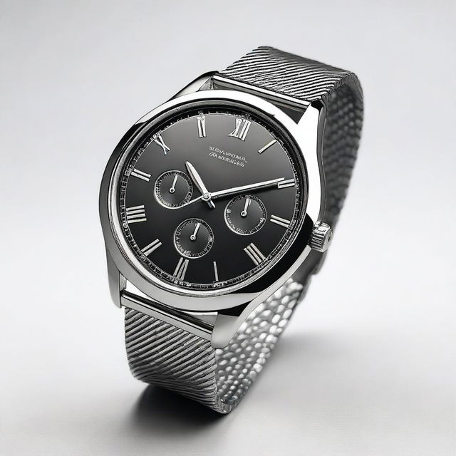 A detailed and elegant wristwatch with a sleek design, showing the time accurately